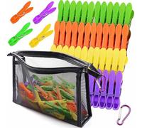 KEYBOO 48 Pcs Clothes Pegs for Washing Line with Bag, Clothes Pegs Extra Strong, Washing Line Pegs Basket Laundry Pegs, Plastic Clothes Peg and Bag Set for Clothing Outside Home and Garden
