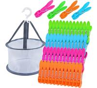 KEYBOO Clothes Pegs for Washing Line with Bag, Washing Pegs Plastic Laundry Pegs Extra Strong, Peg Basket for Washing Line, Washing Line Pegs Clothes Pegs and Bag Set for Home and Garden（48 Pcs）