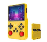 Keyboy Game Console R36S Retro Handheld Game Console with 64/128G Built-in 21000+ Classic Games, Open Source Linux System 3.5 Inch IPS Screen Portable Pocket Video Player (Yellow 128G)