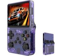 Keyboy Game Console R36S Retro Handheld Game Console with 64/128G Built-in 21000+ Classic Games, Open Source Linux System 3.5 Inch IPS Screen Portable Pocket Video Player (Purple Translucent 128G)