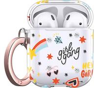 Keybudz Elevate Swarovski PodSkinz AirPods 2 and 1 Case Cover with Crystals from Swarovski and Rose Gold Ring Carabiner (Girl Power)