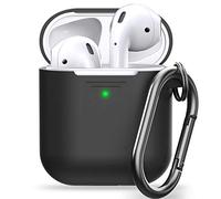 Keybudz PodSkinz AirPods Case Elevate [Front LED Visible] Protective Silicone Cover Compatible with AirPods 1 & AirPods 2 (Gen 2) (with Carabiner, Black)