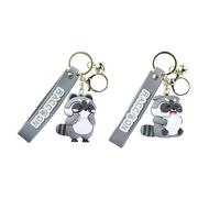Keychain 2PCS Cute Cartoon Raccoon Key Chains Exquisite Cartoon Pendant Keyring Girl Backpack Decoration Women Key Chain DIY Hanging Accessory, Gray, Size