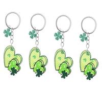 Keychain, 4pcs Four Leaf Keychain Key Fob Greenery Decor Ring Green Purse Small Keychains for Backpack