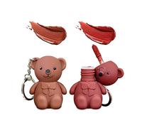 Keychain Bear Lipsticks, 2 in 1 Bear Keychain Velvet Matte Lipstick Lip Mud Set, Waterproof Long Lasting No-Budge Clay Lip Mud Lip gloss Moisturizing Lip Stain Cute Bear Beauty Makeup (01+02)