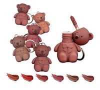 Keychain Bear Lipsticks, 2 in 1 Bear Keychain Velvet Matte Lipstick Lip Mud Set, Waterproof Long Lasting No-Budge Clay Lip Mud Lip gloss Moisturizing Lip Stain Cute Bear Beauty Makeup (6PC)