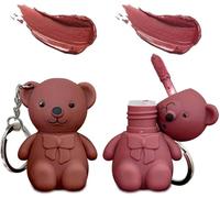 Keychain Bear Lipsticks, 2 in 1 Key Chain Bear Lipstick, Mist Matte Velvet Lipgloss Moisturizing Lip, Bear Keychain Lipstick Waterproof Long Lasting No-Budge (03#/04#)