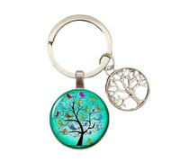Keychain Bird and Tree of Life Glass Convex Metal Key Ring Jewelry Daughter's Birthday Gift for Tree of Life