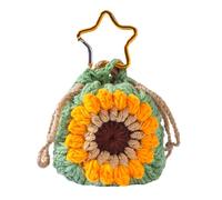 Keychain Coin Purse - Woven Sunflower Keyring Charm | Keychains Earplugs Earphone Earbuds Holder Case | Portable Trendy Drawstrings Protective Coin Pouch | for Women Men Girls Teens School Handbag