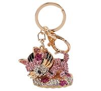 Keychain,Cute Sleeping Cat Portable Mini Rhinestone Key Ring Purse Charms,Hanging Pendant for Handbag Car and Home Decoration Trinket(Pink)