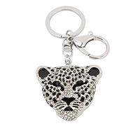 Keychain Fashion Crystal Leopard Head Key Ring Leopard Head Car Bag Pendant for Girl Birthday Gift(Silver)