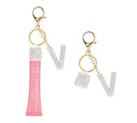 Keychain Holder for Lip Gloss Summer Fridays, LANGIGE and ELF, Bling Lip Gloss Keychain Cap, Portable Lipgloss Letters Charms, White15, Letter-V