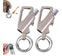 Keychain Lighter Match Lighter, Keychain Bottle Opener With Key Ring, Portable Reusable Multifunctional Outdoor Camping Match For Men, Butane Gas Free (Silver2PCS)