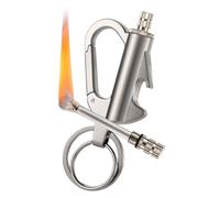 Keychain Lighter, Permanent Match Lighter with Multitool, Keychain Bottle Opener, Reusable Keychain Lighter Match Strike, for Outdoor Survival (Silver)
