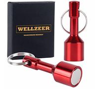 Keychain Magnet for Testing Brass,N52 Red Pocket Magnets for Purse with Strong Magnetic Rare Earth Neodymium,Gold,Silver, Jewelry, Metals Test Magnet and Hanging Keys Holder WELLZEER (2PACK-D15mm-RED)
