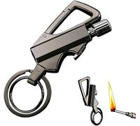 Keychain Metal Kerosene Lighter,Reusable Waterproof Windproof Permanent Match with Multitool Bottle Opener, Mini Portable Outdoor Survival Men's Gift (1, Black)