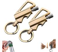 Keychain Metal Kerosene Lighter,Reusable Waterproof Windproof Permanent Match with Multitool Bottle Opener, Mini Portable Outdoor Survival Men's Gift (Gold 2pcs)