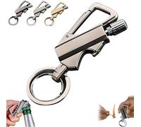 Keychain Metal Kerosene Lighter,Reusable Waterproof Windproof Permanent Match with Multitool Bottle Opener, Mini Portable Outdoor Survival Men's Gift (Silver 1pcs)
