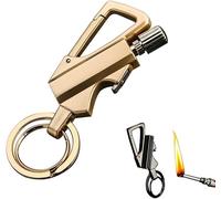 Keychain Metal Kerosene Lighter,Reusable Waterproof Windproof Permanent Match with Multitool Bottle Opener, Mini Portable Outdoor Survival Men's Gift (1, Gold)