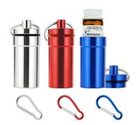 Keychain Pill Holder for Nitroglycerin, 3 Pack Mini Waterproof Portable Travel Purse Pocket Pill Case, Keychain Fob Container for 25ct Nitro/Nitroglycerin Bottle (3pcs-Silver + Red + Blue)