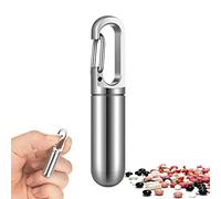 Keychain Pill Holder Mini Waterproof, Portable Pill Case Pendant EDC Pill Container, Stainless Steel Pill Fob Discreet Medicine Pill Bottle Bpa Free Travel Daily Outdoor Emergency Pill Box(L)