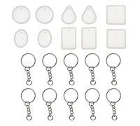 Keychain Resin Moulds 10Pcs Silicone Resin Molds and 10Pcs Metal Keyring