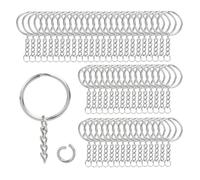 Keychain Ring Set, 60 Pcs Splits Key Ring Hoops with Chain + Open Jump Rings, Sliver Metal Key Hoops and Chains for Craft Projects, Tassels, Resin Art & DIY Making
