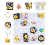 Keychain Silicone Resin Moulds with Hole, 16 Cavities UV Resins Jewellery Making Kit for Beginners, Epoxy Resin Moulds for Keychain Necklace Jewellery Pendant Making, DIY Craft