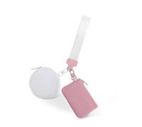 Keychain Wallet Mini Zip Around Dual Pouch Wristlet Small Portable Dual Pounch Wristlet Detachable Coin Purse for Women Gym Workout Outdoor Life, White /Pink, Outdoor