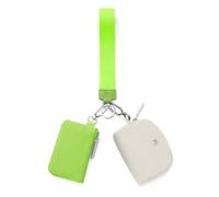 Keychain Wallet Mini Zip Around Wristlet Wallets for Women Detachable Dual Pouch Wristlet Portable Coin Purse Small Wallets (White+Green)