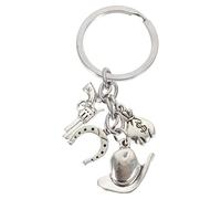 Keychain Western American Cowgirl Keychain Metal Hat Boot Horseshoe Key Ring Charm Wild Men Backpack Pendant for Horse Lover present Silver A