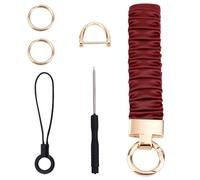 Keychain Wristlet, Stretchy Scrunchie Lanyard Wrist Strap Keychain with 3 Rings 1 Mobile Phone Strap 1 Screwdriver for Women Men Car Keys ID Badges Wallet (Claret)