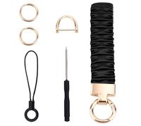 Keychain Wristlet, Stretchy Scrunchie Lanyard Wrist Strap Keychain with 3 Rings 1 Mobile Phone Strap 1 Screwdriver for Women Men Car Keys ID Badges Wallet (Black)