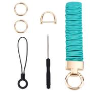 Keychain Wristlet, Stretchy Scrunchie Lanyard Wrist Strap Keychain with 3 Rings 1 Mobile Phone Strap 1 Screwdriver for Women Men Car Keys ID Badges Wallet (Green)