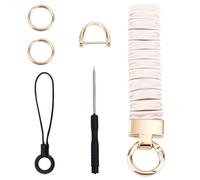 Keychain Wristlet, Stretchy Scrunchie Lanyard Wrist Strap Keychain with 3 Rings 1 Mobile Phone Strap 1 Screwdriver for Women Men Car Keys ID Badges Wallet (Off White)