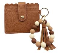 keychain Wristlet Wallet for Women, Small Wallet Card Holder ID Window Slim Purse Silicone Beaded Bracelet Key Ring, Brown, One Size, Keychain Wristlet Wallet Card Holder