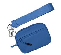 Keychain Wristlet Wallet - Mini Bag, Card Holder Zipper | Waterproof Nylon Coin Bag, Compact ID Case with Key Ring Strap, Slim Organizer For Travel, azul, Consulte la descripción, See description
