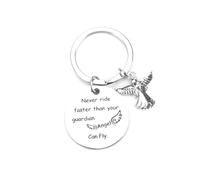 Keychain8 Stainless Steel with Travel Angel Pendant, Inspirational Gift for Women, Perfect as a Small Gift for Sister or Good Friend, 'never Ride Faster Than Your Guardian Angel Can Fly'