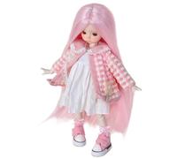 KEYCHARM LINARA 1/6 BJD Doll 12" Ball Jointed Doll with Pink Fluffy Coat, White Dress & Canvas Shoes - Cute Makeup, Vertical Pink Wig - Collectible Action Figure Gift for 15+