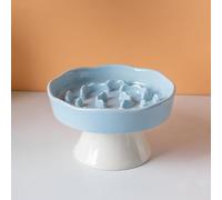 KeyChefLab Slow Feeder Dog Bowl, Elevated Ceramic Dog Bowls for Small & Medium Dogs and Cats - Slow Feeder Bowl, Puppy Essentials, Pet Supplies, Durable & Easy to Clean (Blue)