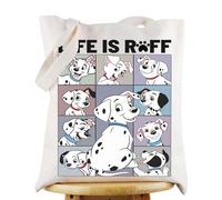 KEYCHIN 101 Dalmatians Tote Bag Pongo And Perdita Fans Gifts Life Is Ruff Reusable Grocery Bag Dalmatians Merchandise, Life Ruff Tb, L