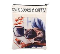 KEYCHIN Cat Book and Coffee Book Sleeve Bookish Cats Coffees Lover Gifts Bibliophile Bookworm Book Covers Protector Librarian Gifts (Cat Book Coffee)