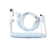 Keychron 8KHz Angled Coiled USB-C Cable for Mechanical Keyboards, GX12 5-Pin Detachable Aviator Connector, USB-A Adapter, 176 cm / 5.77 ft Braided Cable, Charging & Data Transfer, Light Blue