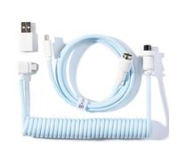 Keychron Coiled USB-C Angled Aviator Data Cable for K Series (Pro/Max/HE), 5-Pin GX12 Detachable Metal Connector, USB-A Adapter, Durable Braided Charging Cable for Mechanical Keyboards, Light Blue