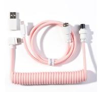 Keychron Coiled USB-C Angled Aviator Data Cable for K Series (Pro/Max/HE), 5-Pin GX12 Detachable Metal Connector, USB-A Adapter, Durable Braided Charging Cable for Mechanical Keyboards, Light Pink