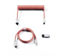 Keychron Custom Coiled Aviator Cable, 5-Pin (GX12) Detachable Metal Connector, USB-C to USB-C with USB-A Adapter, Durable Braided Charging Cable for Mechanical Keyboards (Pink Orange)
