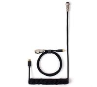 Keychron Custom Coiled Aviator Cable, 5-Pin (GX12) Detachable Metal Connector, USB-C to USB-C with USB-A Adapter, Durable Braided Charging Cable (Straight Connector, Black)