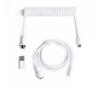 Keychron Custom Coiled Aviator Cable, 5-Pin (GX12) Detachable Metal Connector, USB-C to USB-C with USB-A Adapter, Durable Braided Charging Cable (Straight Connector, White)