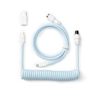 Keychron Custom Coiled Aviator Cable, 5-Pin (GX12) Detachable Metal Connector, USB-C to USB-C with USB-A Adapter, Durable Braided Charging Cable for Mechanical Keyboards (Light Blue)