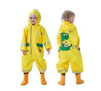 Keyck Kids Puddle Suit Boys Girls Raincoat Waterproof All in One Toddler Rain Suit Hooded Rainwear Lightweight Breathable Easy Dry Cartoon Dinosaur Rainsuit for Children Childs 4-6 Years Yellow